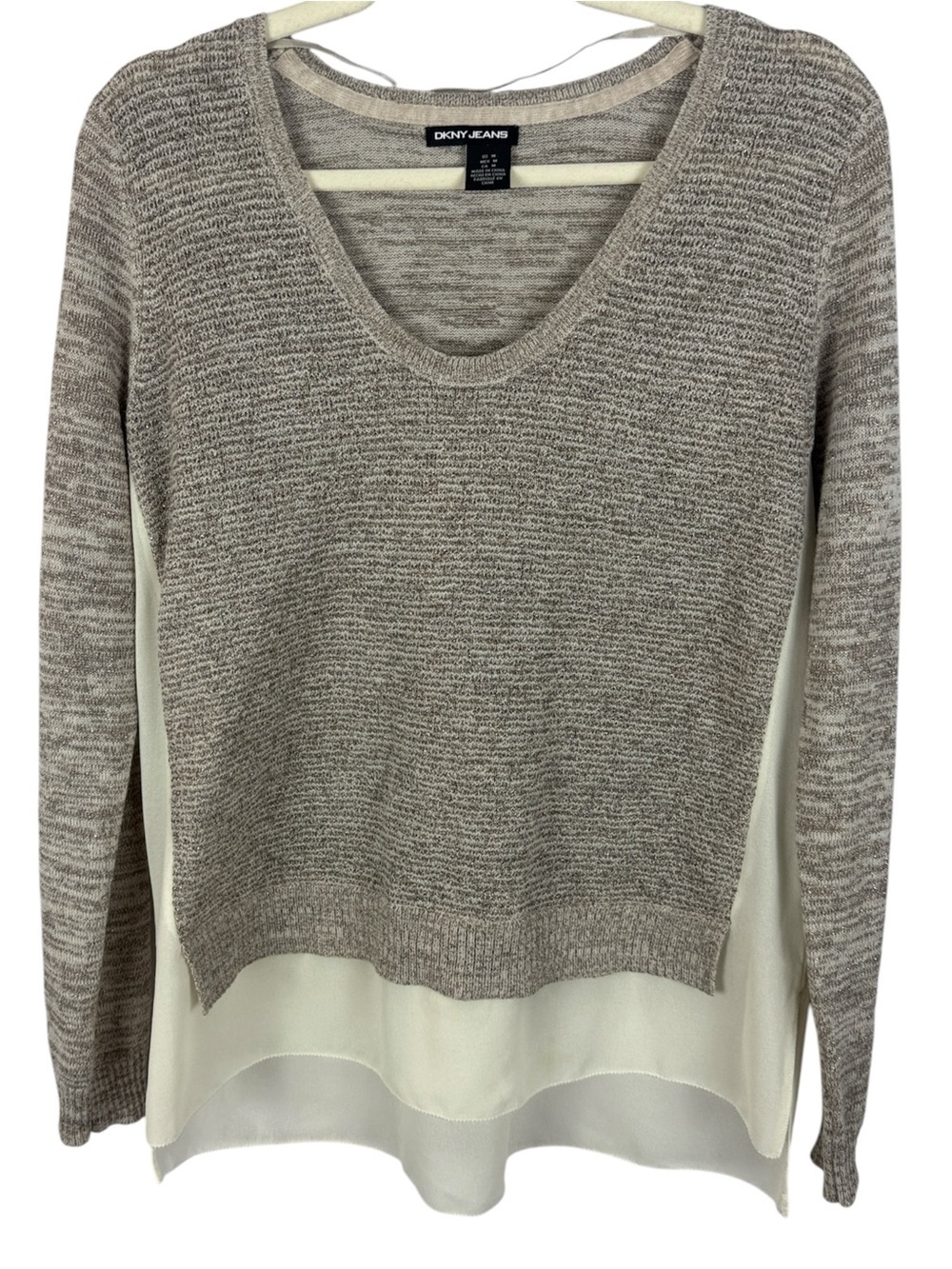 DKNY Jeans Wool Blend Metallic Knit Layered Mixed Media Sweater Top Size M